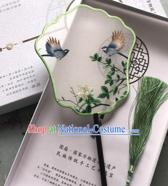 Chinese Classical Silk Fan Handmade Palace Fan Traditional Embroidered Flower Bird Fan