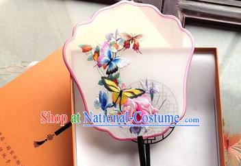 Chinese Traditional Hanfu Fan Embroidered Butterfly Palace Fan Handmade Classical Dance Silk Fan