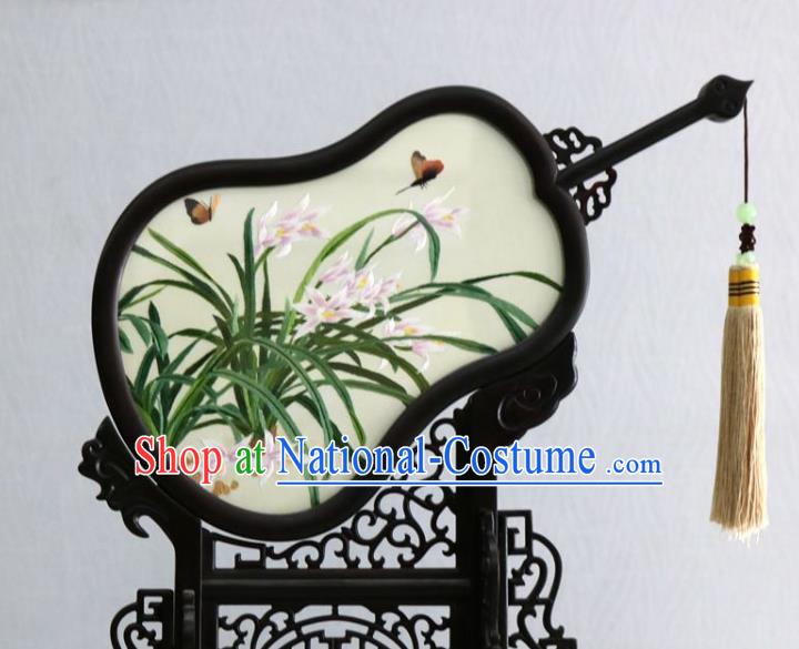 Chinese Classical Desk Ornaments Traditional Embroidered Orchids Table Screen