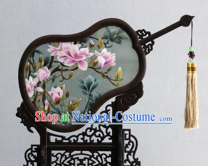 Chinese Traditional Embroidered Mangnolia Table Screen Classical Desk Ornaments