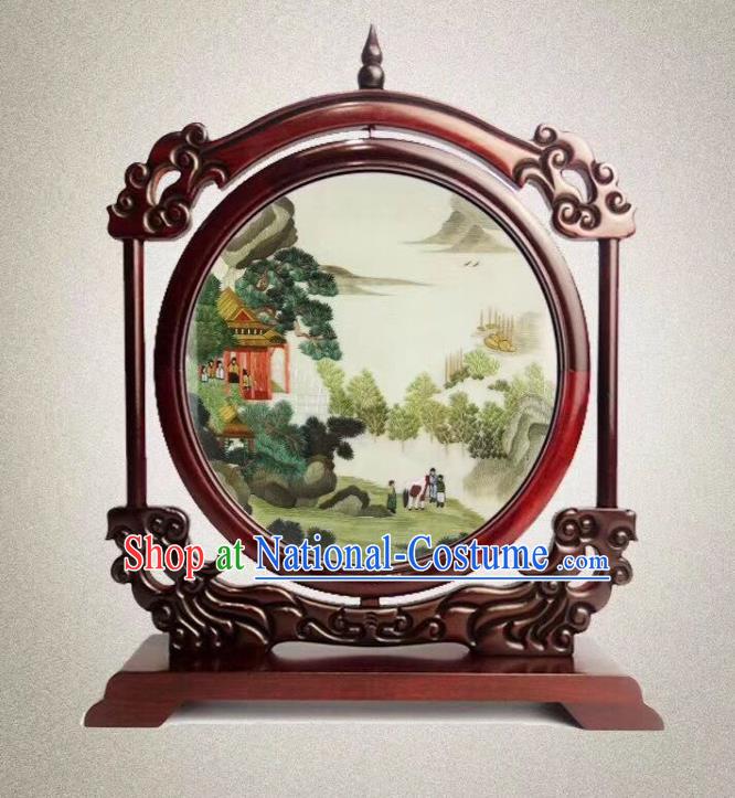 Chinese Handmade Suzhou Embroidery Desk Screen Embroidered Double Side Table Ornament