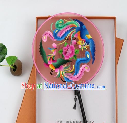 Chinese Suzhou Embroidered Phoenix Palace Fan Handmade Silk Circular Fan Traditional Hanfu Fan