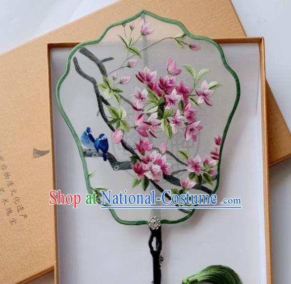 Chinese Handmade Embroidered Mangnolia Palace Fan Traditional Hanfu Fan Ancient Princess Silk Fan