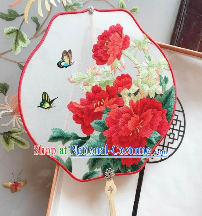 Chinese Classical Dance Silk Fan Handmade Embroidered Peony Palace Fan Traditional Cheongsam Fan