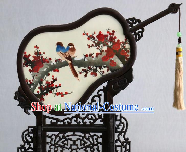 Chinese Traditional Embroidered Plum Blossom Desk Screen Handmade Double Side Embroidery Silk Craft