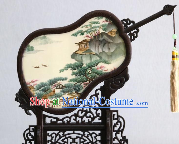 Chinese Handmade Double Side Embroidery Silk Craft Traditional Embroidered Rosewood Desk Screen