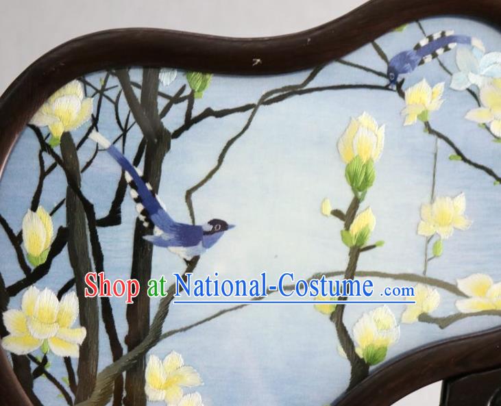 Chinese Handmade Rosewood Desk Screen Traditional Embroidered Mangnolia Craft