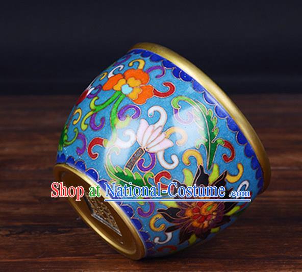 China Handmade Brass Blue Cup Traditional Cloisonne Ornament