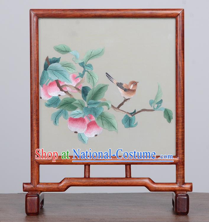 Chinese Handmade Rosewood Table Ornament Traditional Suzhou Embroidery Desk Screen