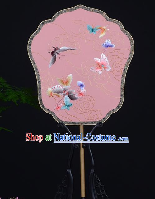 Chinese Embroidered Butterfly Fan Handmade Double Side Silk Fan Traditional Dance Palace Fan