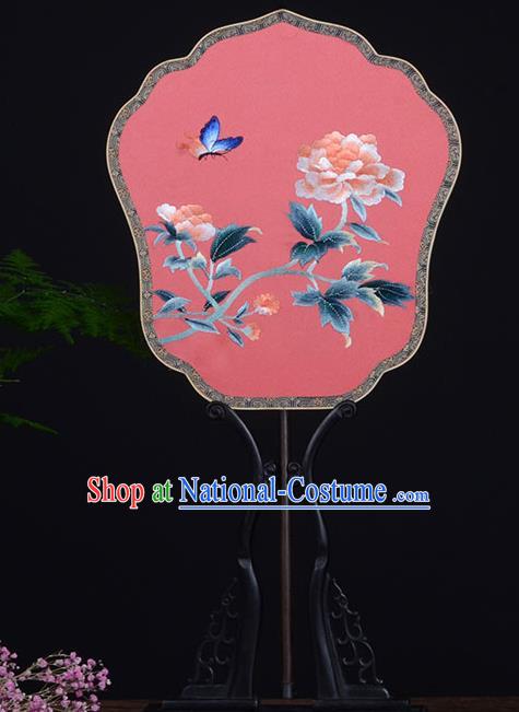 Chinese Embroidered Peony Fan Handmade Double Side Silk Fan Traditional Song Dynasty Palace Fan