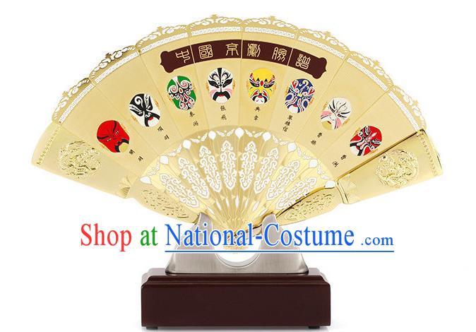 Chinese Printing Beijing Opera Facial Makeup Accordion Decoration Handmade Brass Fan Traditional Folding Fan