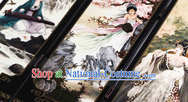 Chinese Traditional Printing Palace Lady Folding Screen Handmade Lacquerware Table Decoration