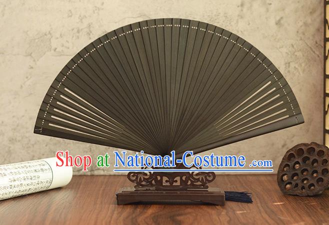 Chinese Handmade Black Bamboo Fan Traditional Folding Fan Printing Maple Leaf Accordion