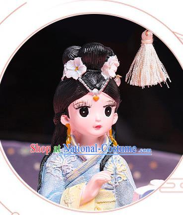 China Handmade Beijing Silk Doll Traditional Blue Beauty Doll Lantern