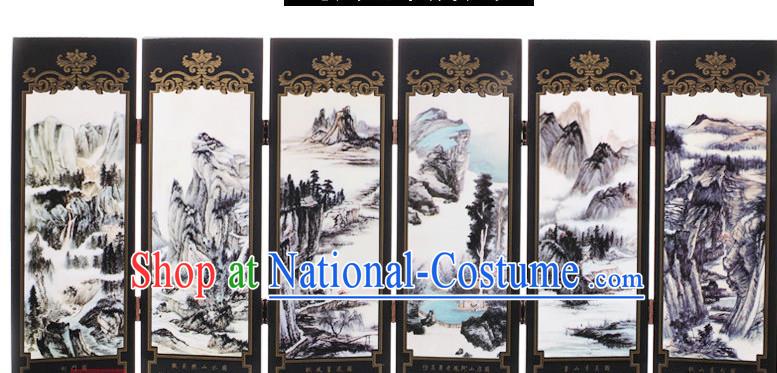 Chinese Traditional Landscape Painting Folding Screen Handmade Lacquerware Table Screen Craft