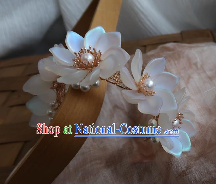 China Handmade Hanfu Hairpin Traditional Ancient Princess White Lotus Hair Stick