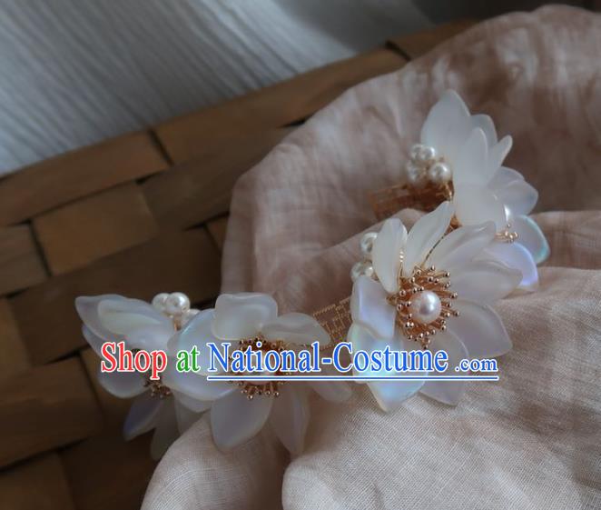 China Handmade Hanfu Hairpin Traditional Ancient Princess White Lotus Hair Stick