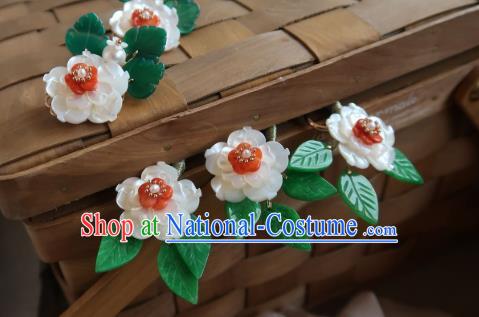 China Handmade Hanfu Flower Hairpin Traditional Ancient Princess Shell Plum Blossom Hair Stick