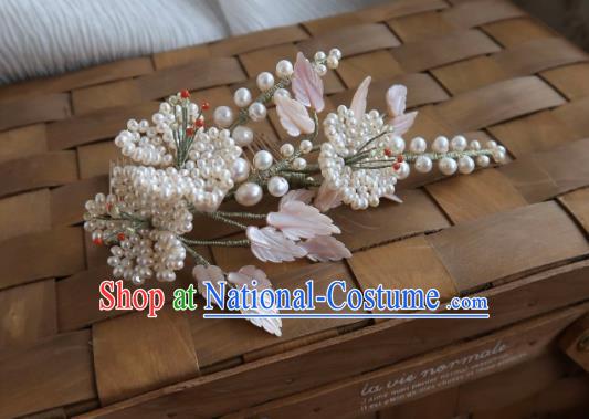 China Handmade Hanfu Plum Blossom Hairpin Traditional Ancient Princess Beads Hair Comb