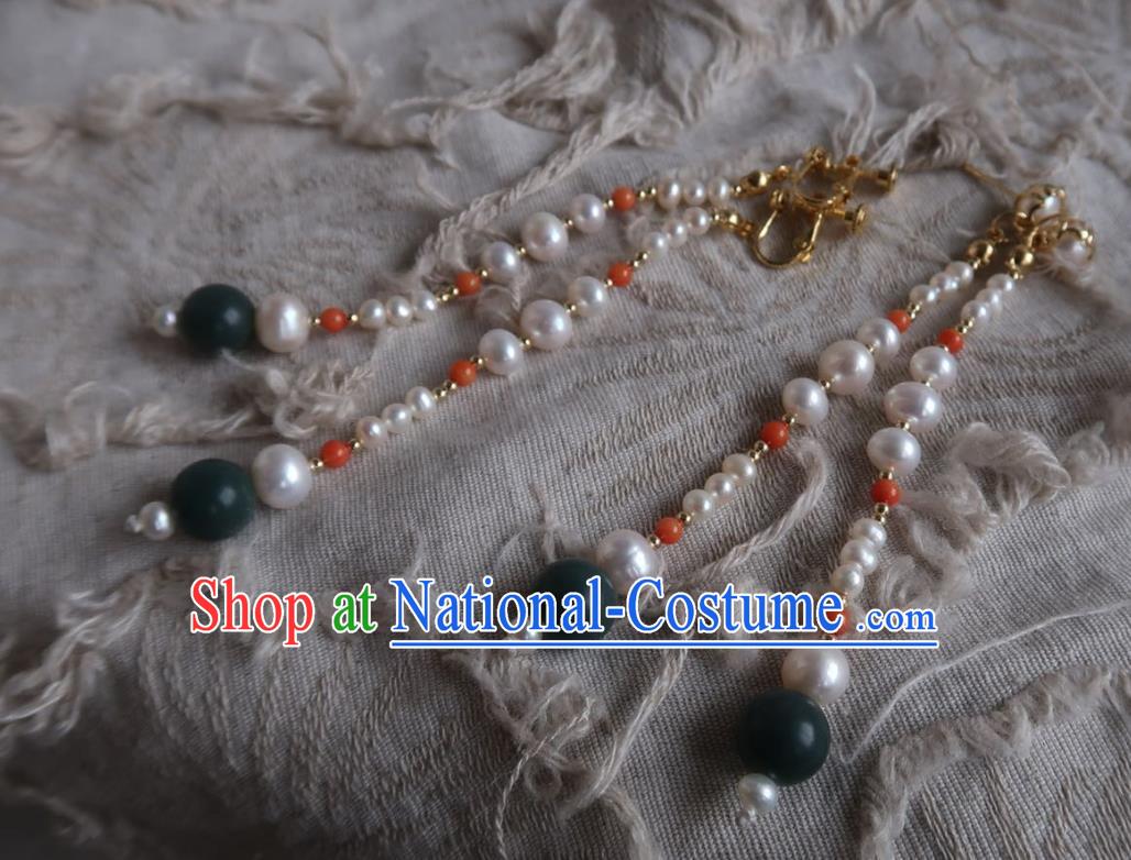 Chinese Traditional Ming Dynasty Pearls Earrings Ancient Princess Ear Accessories