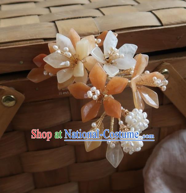 China Handmade Hanfu Mangnolia Hairpin Traditional Ancient Ming Dynasty Pearls Hair Stick