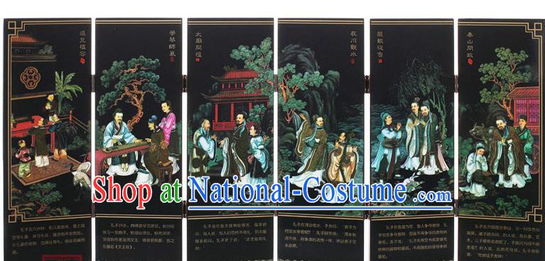 Chinese Handmade Lacquerware Table Screen Traditional Saint Trace of Confucius Folding Screen