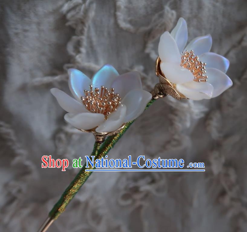 China Handmade Hanfu White Lotus Hairpin Traditional Ancient Princess Hair Stick Headwear