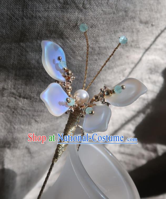 China Handmade Hanfu Moonshine Butterfly Hairpin Traditional Ancient Ming Dynasty Hair Clip