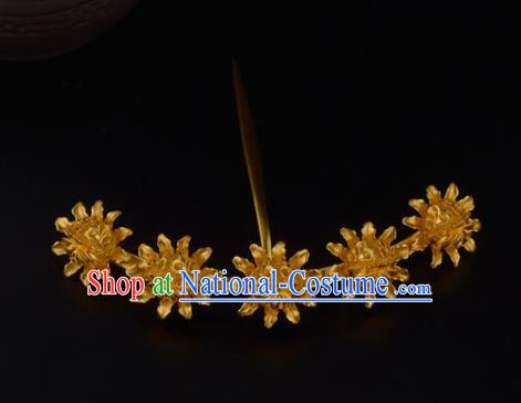 China Ancient Court Empress Golden Hairpin Handmade Traditional Song Dynasty Palace Hair Crown