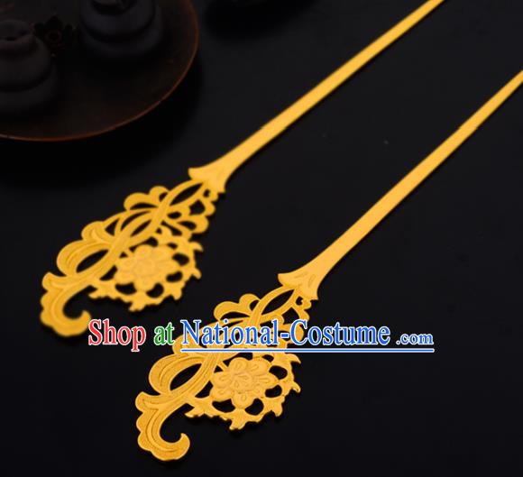 China Ancient Princess Golden Hairpin Handmade Traditional Tang Dynasty Palace Hair Stick