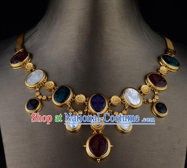 Chinese Ancient Princess Golden Necklace Traditional Sui Dynasty Gems Necklet Jewelry