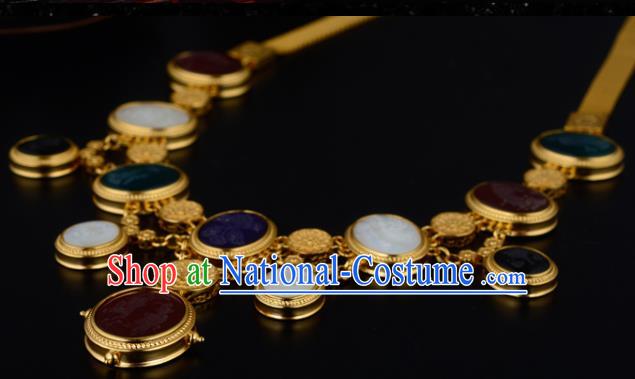 Chinese Ancient Princess Golden Necklace Traditional Sui Dynasty Gems Necklet Jewelry