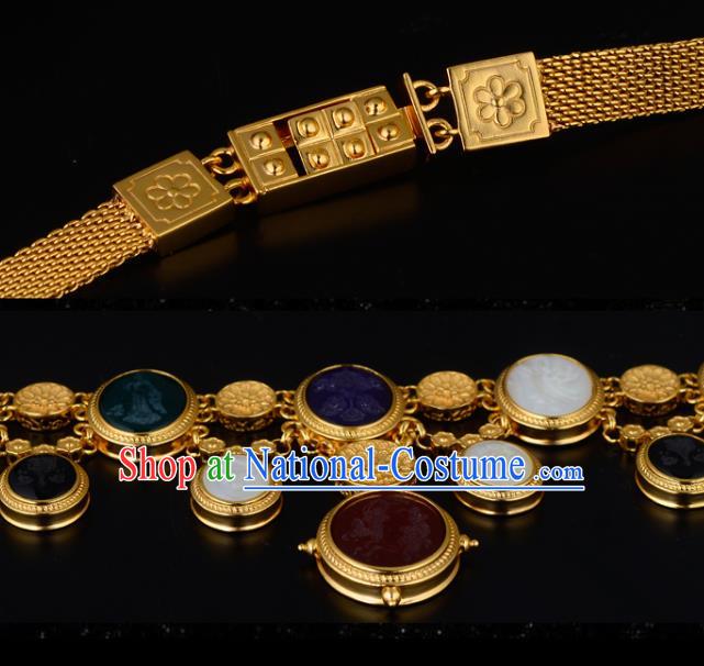 Chinese Ancient Princess Golden Necklace Traditional Sui Dynasty Gems Necklet Jewelry