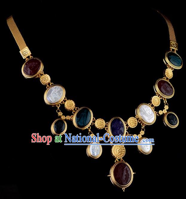 Chinese Ancient Princess Golden Necklace Traditional Sui Dynasty Gems Necklet Jewelry