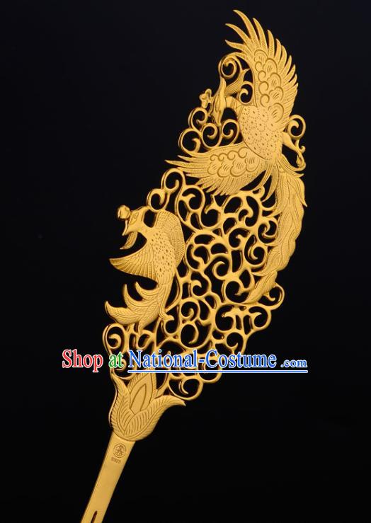 China Ancient Palace Lady Hairpin Handmade Traditional Tang Dynasty Empress Golden Phoenix Hair Stick