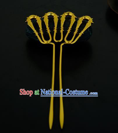 China Ancient Empress Golden Bamboo Hairpin Handmade Traditional Song Dynasty Court Hair Stick