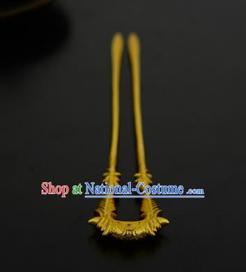 China Ancient Palace Lady Golden Bamboo Hairpin Handmade Traditional Song Dynasty Princess Hair Stick