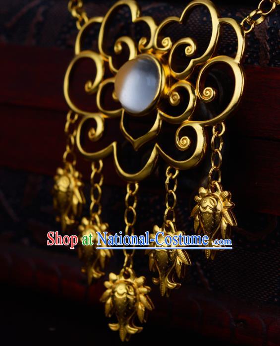 Chinese Ancient Princess Golden Crane Necklace Jewelry Traditional Ming Dynasty Necklet