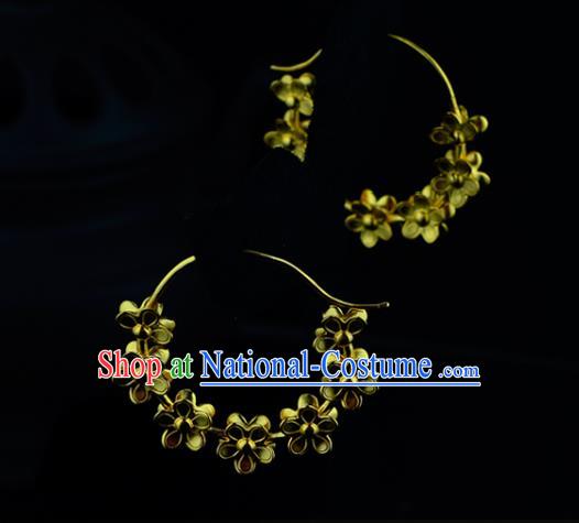 Chinese Traditional Song Dynasty Court Earrings Ancient Queen Golden Peach Blossom Ear Accessories