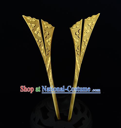 China Ancient Palace Empress Golden Hairpin Handmade Traditional Tang Dynasty Court Hair Stick