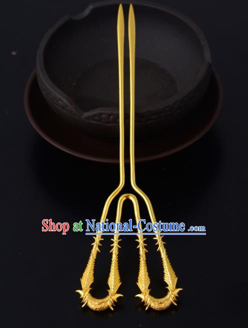 China Ancient Noble Countess Hairpin Handmade Traditional Song Dynasty Golden Bamboo Hair Stick