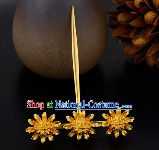 China Ancient Empress Hairpin Handmade Traditional Song Dynasty Golden Flowers Hair Stick