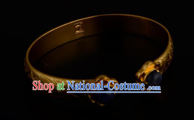 Chinese Ancient Imperial Concubine Bracelet Traditional Ming Dynasty Golden Bangle Jewelry