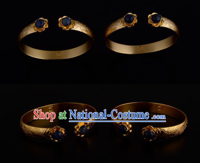 Chinese Ancient Imperial Concubine Bracelet Traditional Ming Dynasty Golden Bangle Jewelry