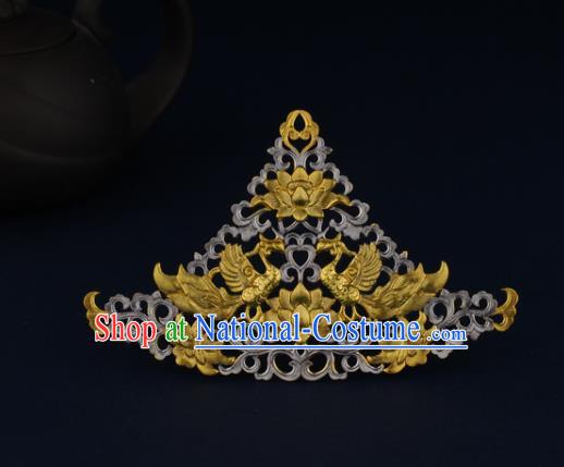 China Ancient Court Woman Hairpin Handmade Traditional Tang Dynasty Golden Phoenix Hair Crown