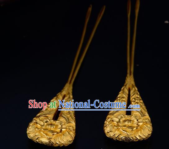 China Ancient Court Lady Hairpin Handmade Traditional Song Dynasty Empress Golden Peony Hair Stick