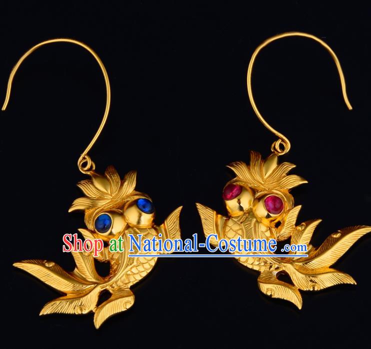 Chinese Traditional Ming Dynasty Empress Earrings Ancient Court Woman Goldfish Ear Accessories