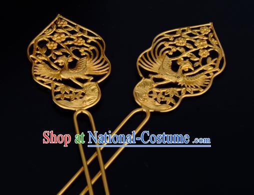 China Ancient Queen Hairpin Handmade Traditional Tang Dynasty Palace Lady Golden Phoenix Hair Stick