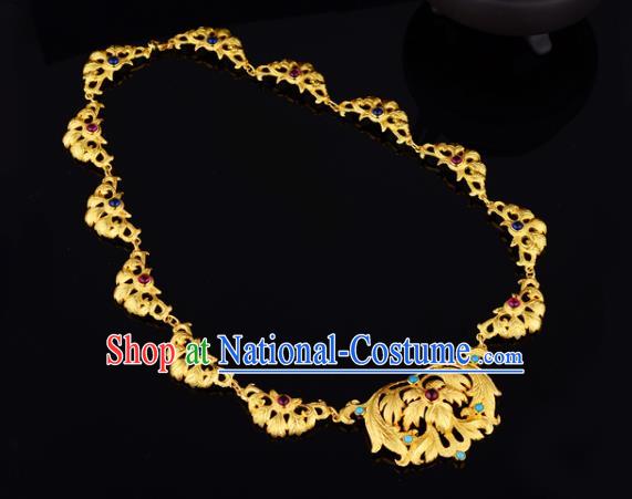 Chinese Ancient Princess Golden Necklace Traditional Ming Dynasty Necklet Jewelry